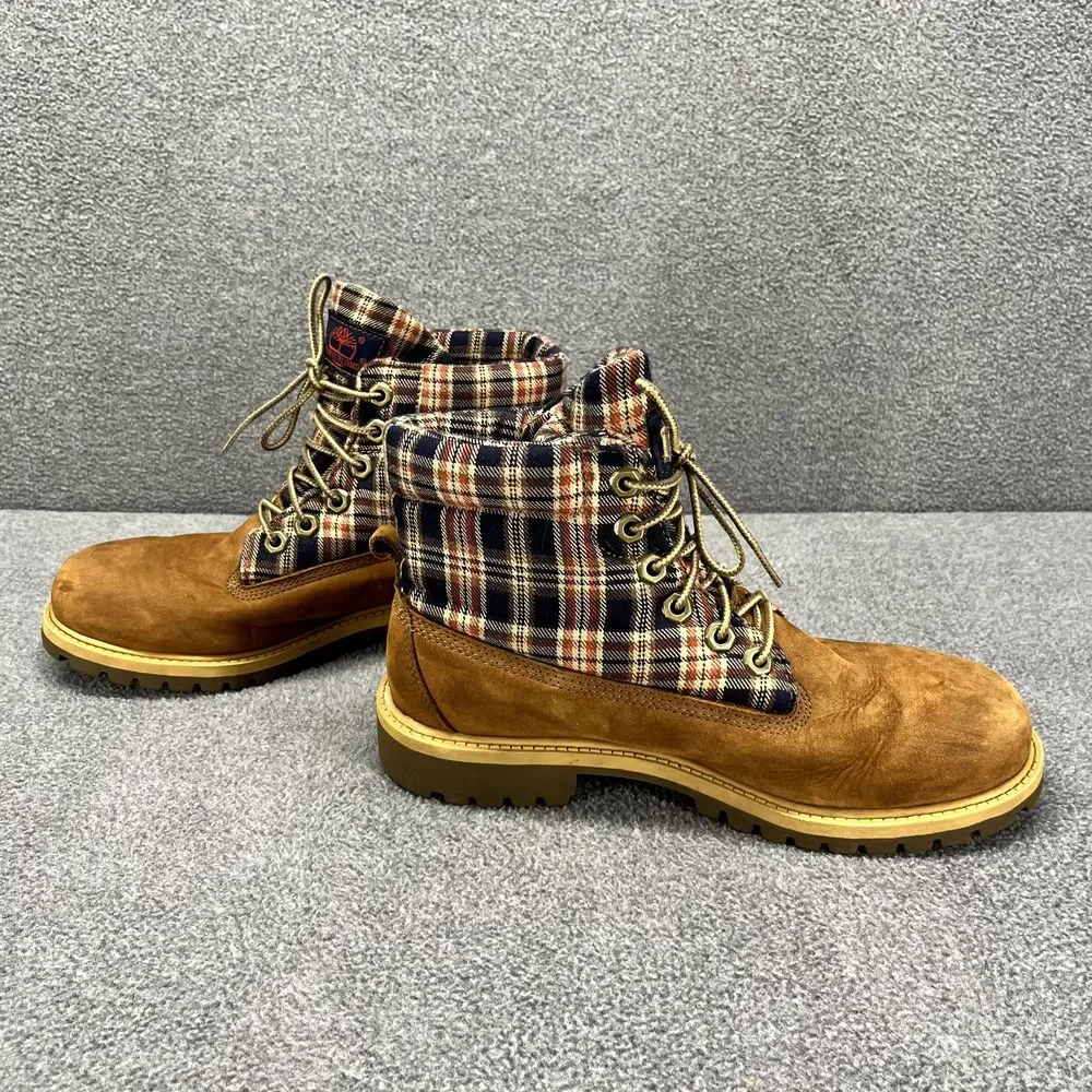 Timberland Boots Boys 6 Brown Plaid Leather Shoes Hiking‎ Outdoors Youth 43942M